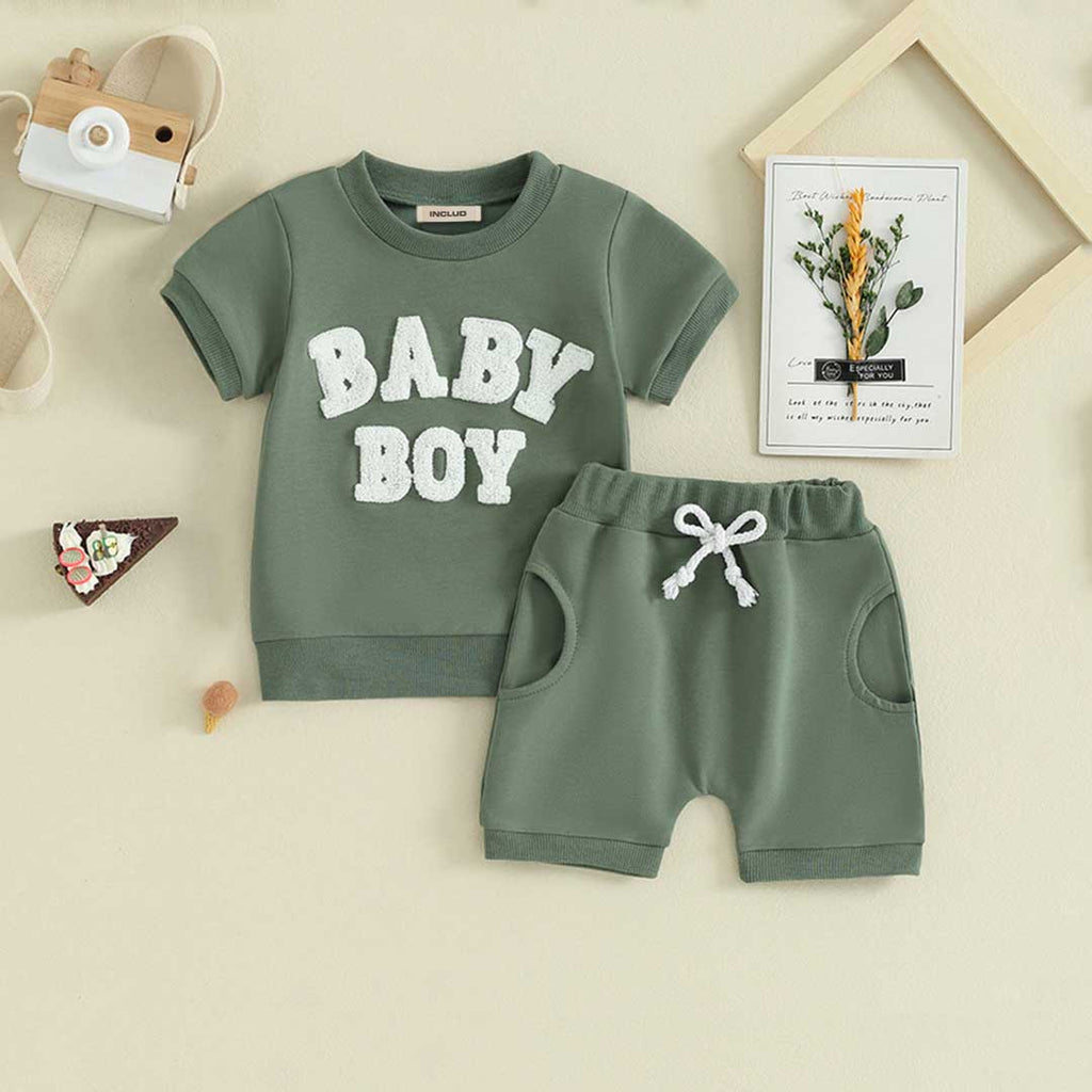 Boys Short Sleeve Towel Embroidery T-Shirt With Shorts Set