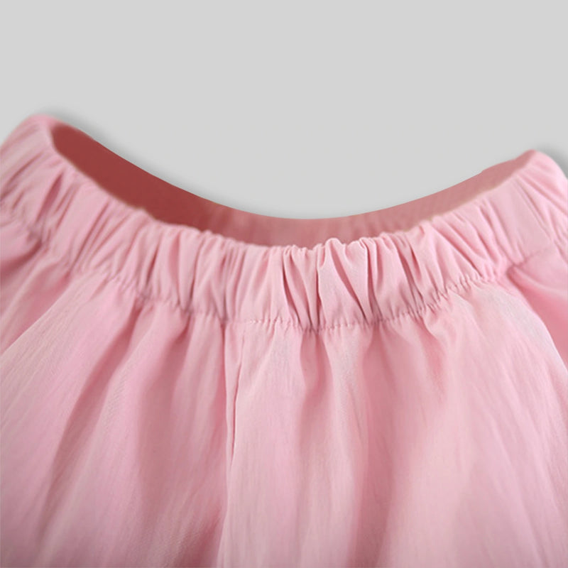Girls Pink Floral Applique Top With Shorts Sets Sets