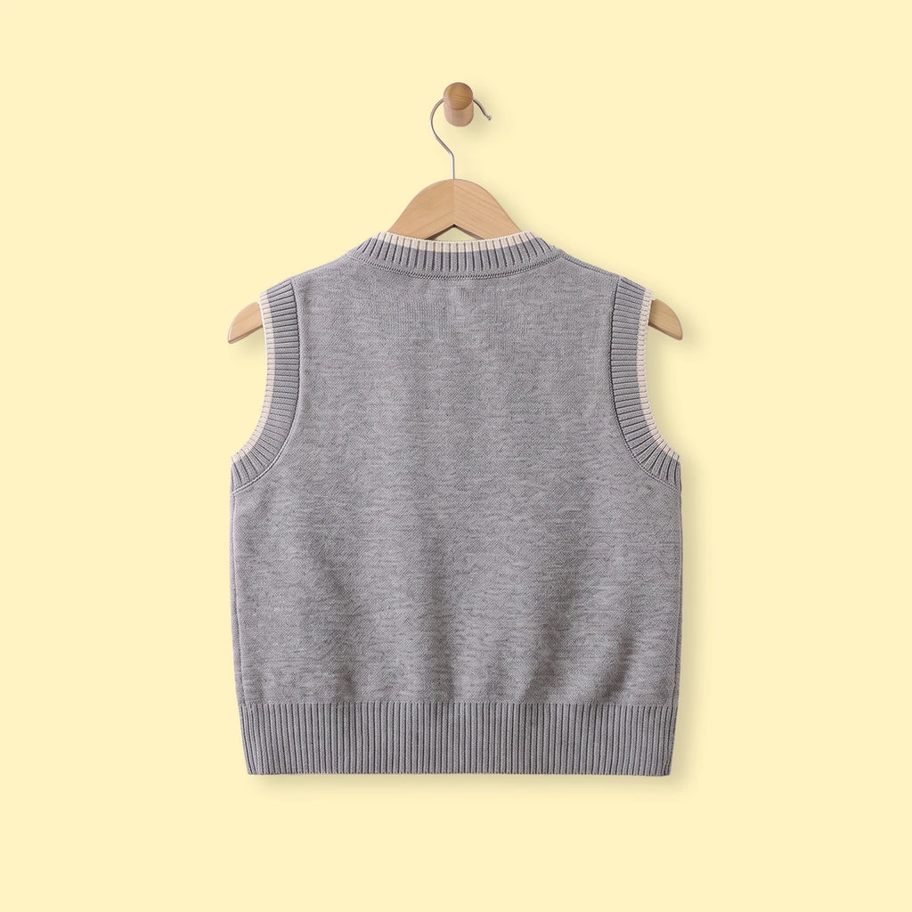 Boys Grey Jacquard V-Neck Sweater Vest Sweaters & Cardigans