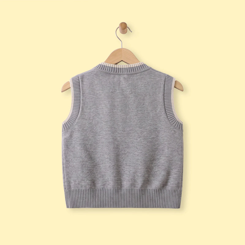 Boys Grey Jacquard V-Neck Sweater Vest Sweaters & Cardigans
