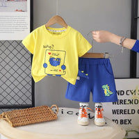 Boys Yellow Dinosaur Graphic Short Sleeve T-Shirt With Elasticated Shorts Sets 2 pc. Sets Yellow 1-2 Y