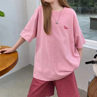 Girls Pink Typographic Print Short Sleeve T-Shirt With Elasticated Shorts Sets Sets