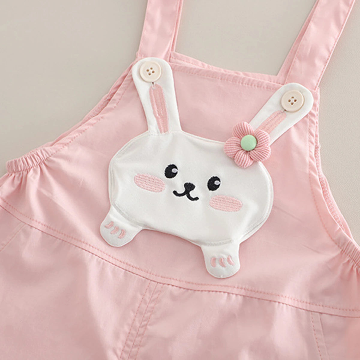 Boys Short Sleeve T-Shirt With Light Pink Bunny Applique Dungaree Sets 2 pc. Sets