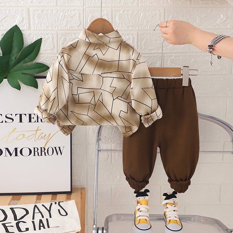 Boys Brown Printed Shirt With Joggers Set 2 pc. Sets