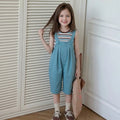 Girls Blue Striped Tank Top With Dungaree Sets Sets Blue 5-6 Y