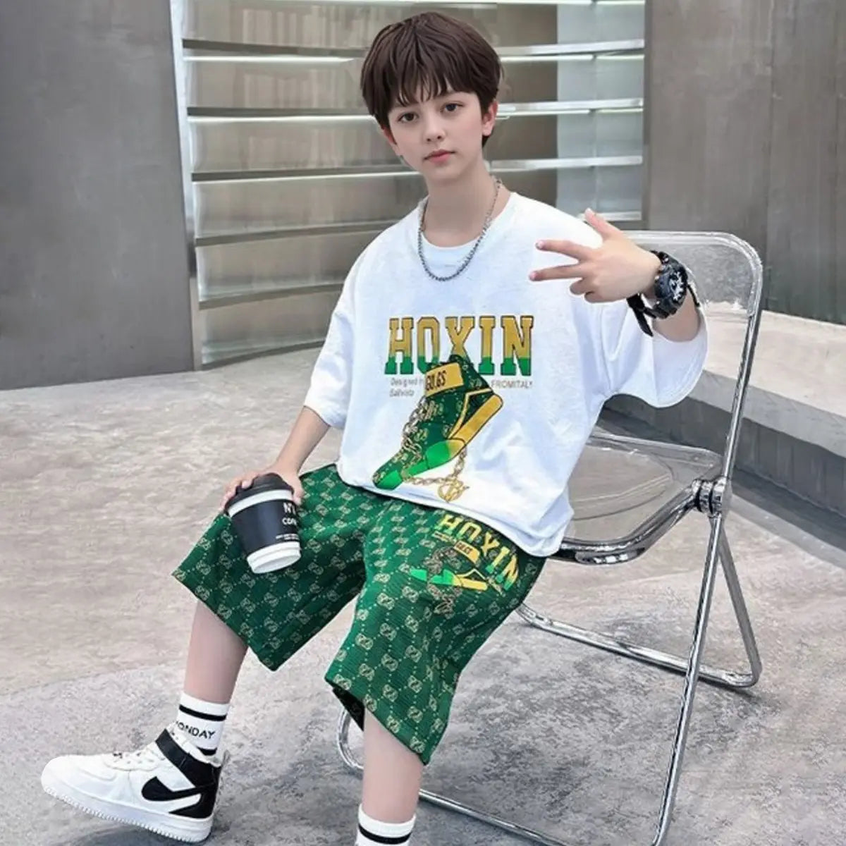 Boys Black Graphics Oversized T-Shirt With Shorts Set c02cfe28-1f12-42f5-955d-15853ad8d564 Sets