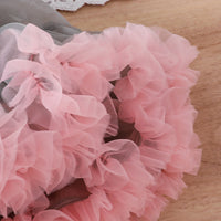 Girls Peach Floral Applique Crop Top With Tiered Tulle Skirts Set Sets