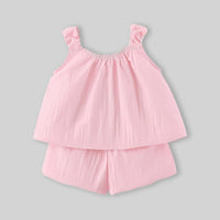 Girls Pink Floral Applique Top With Shorts Sets Sets