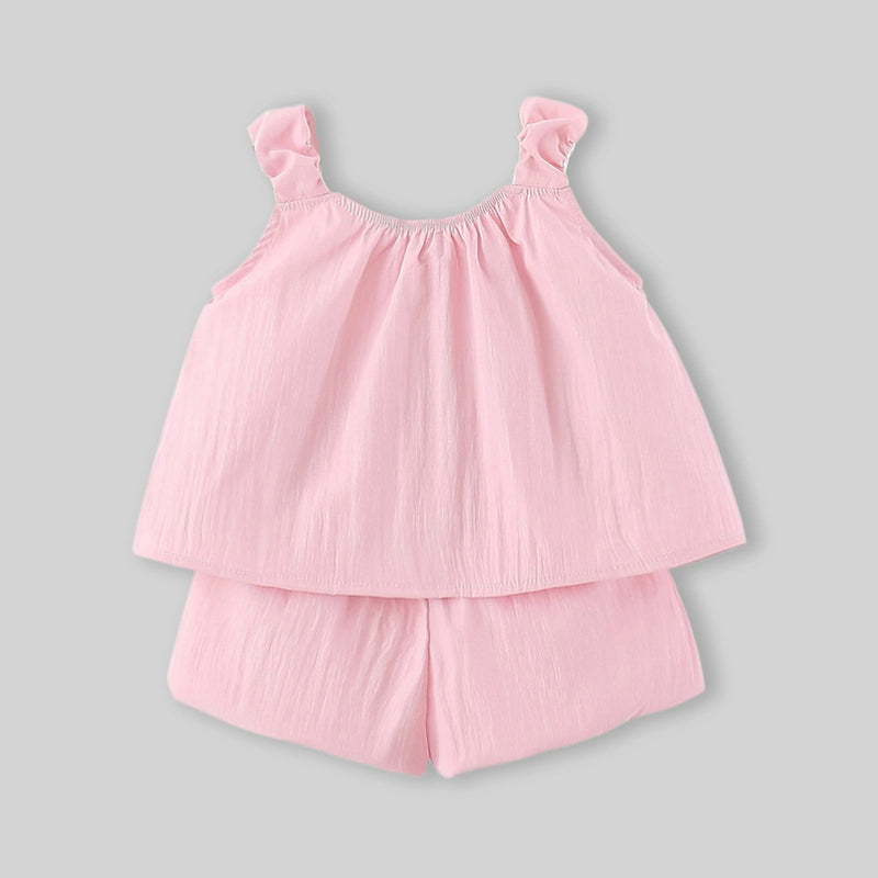 Girls Pink Floral Applique Top With Shorts Sets Sets