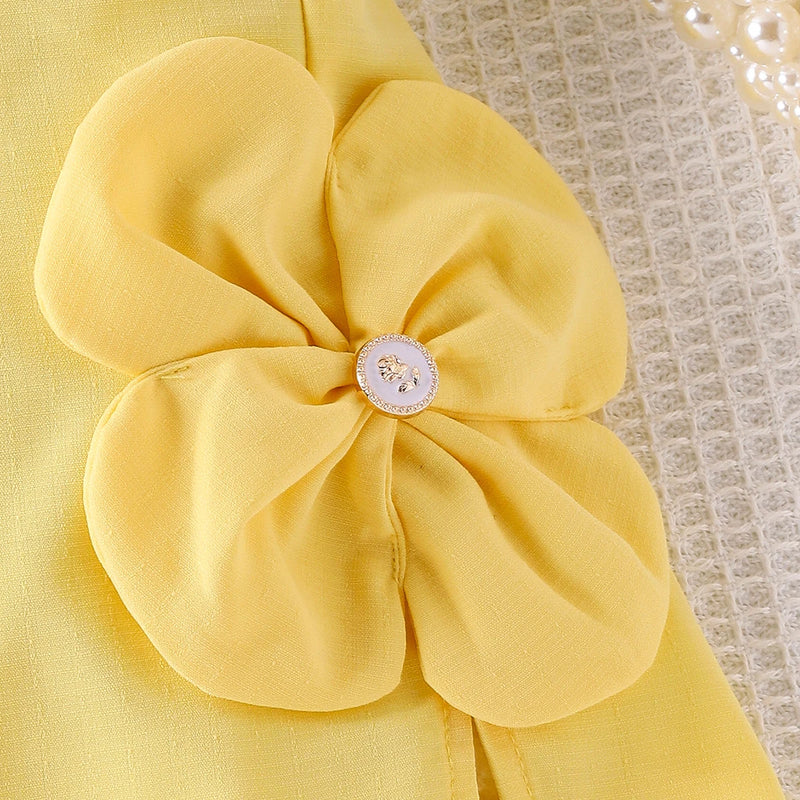 Girls Yellow Floral Applique Sleeveless Top With Skirt Sets 2 pc. Sets