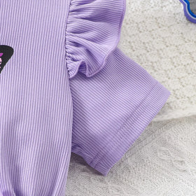 Girls Lavender Butterfly Print Flutter Sleeve Fit & Flare Dress Casual Dresses