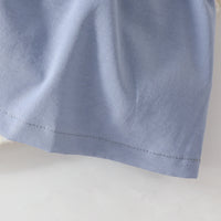 Girls Blue Flowers Applique Pinafore Dress With Short Sleeves Top Casual Dresses