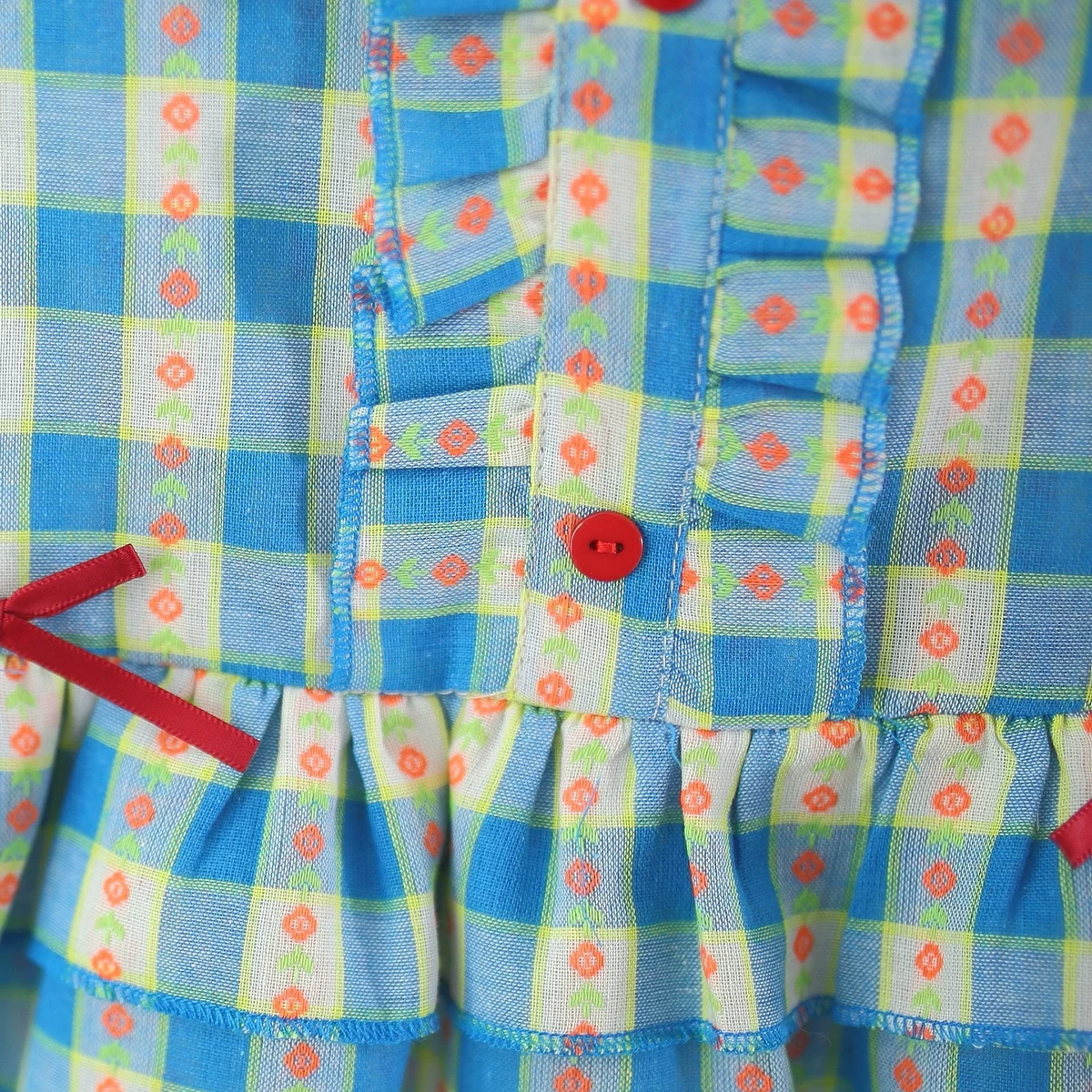 Girls Blue Checked Mushroom Crochet Collar A-Line Dress Casual Dresses