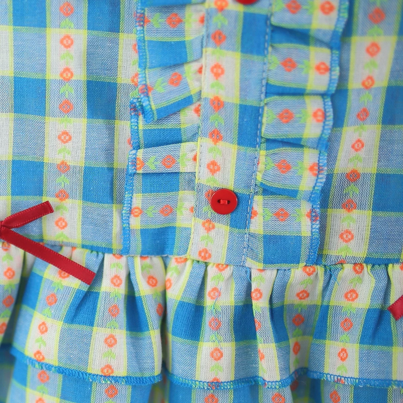 Girls Blue Checked Mushroom Crochet Collar A-Line Dress Casual Dresses