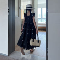 Girls Bow Print Flared Sleeves Fit & Flare Dress Casual Dresses   