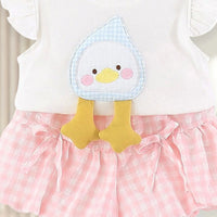 Girls Duck Applique Round Neck Top With Pink Elasticated Shorts Sets 2 pc. Sets