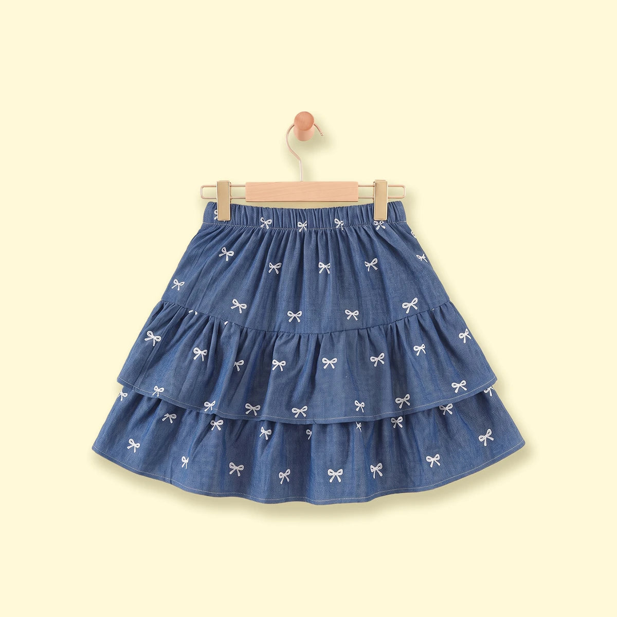 Girls Blue Bow Print Elasticated Tiered Skirt Skirts Blue 2-3 Y