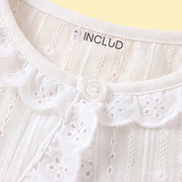 Girls White Schiffli Embroidered Long Sleeve Shrug Tops