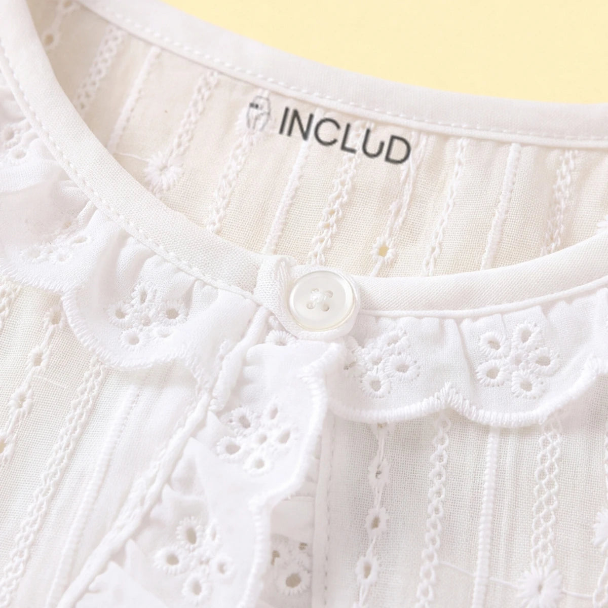 Girls White Schiffli Embroidered Long Sleeve Shrug Tops