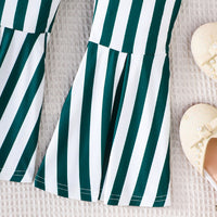 Girls Green One Shoulder Crop Top With Striped Pants Set 2 pc. Sets