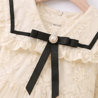 Girls Cream Floral Lace Long Sleeve A-Line Dress Casual Dresses