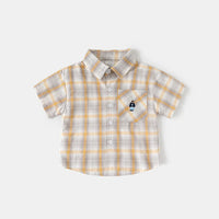 Boys Khaki Checked Short Sleeves Shirt With Shorts Sets Sets