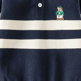 Boys Dark Blue Self-Design Stripe Patterns Polo Sweater Sweaters & Cardigans