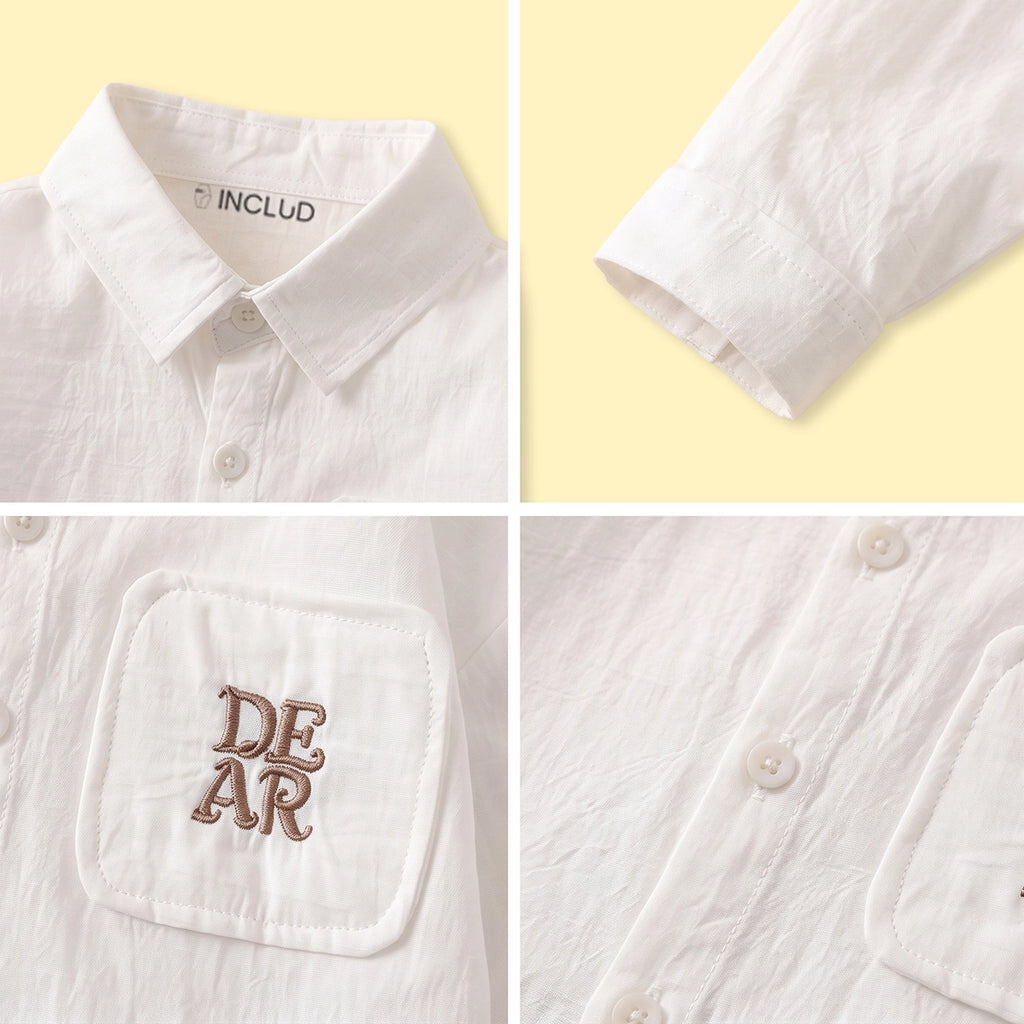 Boys White Embroidered Long Sleeve Shirt Shirts