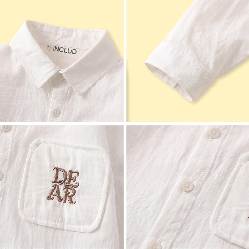 Boys White Embroidered Long Sleeve Shirt Shirts
