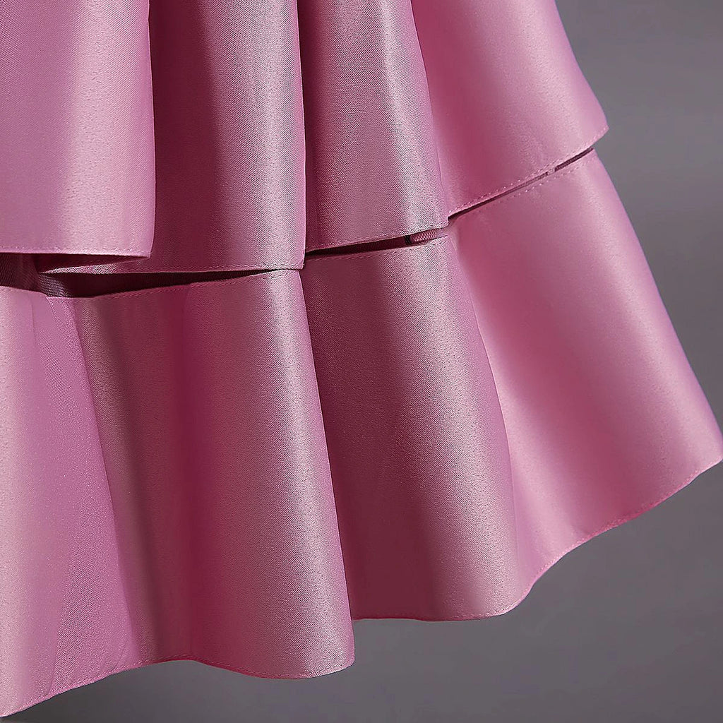 Girls Pink Puff Sleeve Ruffle Layered Party Wear Dress Party Dresses