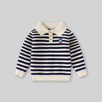 Boys Apricot Polo Sweater With Self-Design Stripe Patterns Sweaters & Cardigans