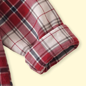 Boys Red Checked Long Sleeve Hooded Shirt Shirts