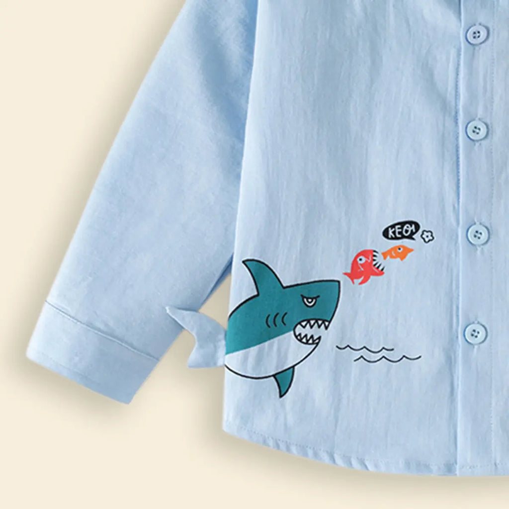 Boys Sky Blue Shark Graphic Long Sleeve Shirt Shirts