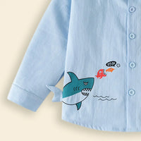 Boys Sky Blue Shark Graphic Long Sleeve Shirt Shirts