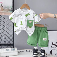 Boys Green Crocodile Printed Round Neck T-Shirt With Shorts Sets Sets Green 1-2 Y