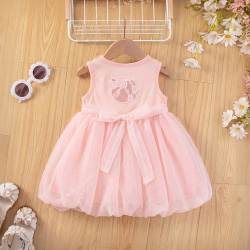 Girls Pink Sleeveless Kitty Applique Balloon Dress Casual Dresses