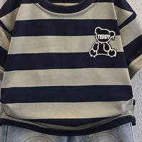 Boys Blue Short Sleeve Striped T-Shirt With Distressed Denim Shorts Sets 2 pc. Sets