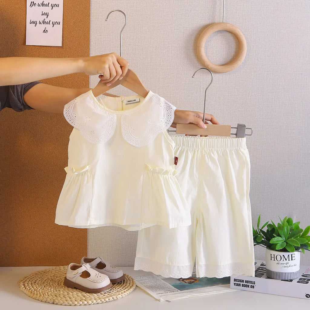 Girls Off White Sleeveless Top & Capri Co-ord Sets Sets Off White 1-2 Y
