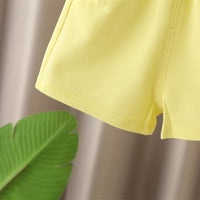 Girls Yellow Cartoon Printed T-shirt with Knitted Shorts Set Sets