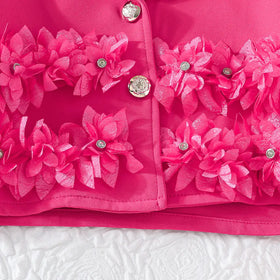 Girls Fuchsia Floral Applique Top With Camisole Top & Pleated Skirt Sets 3 pc. Sets
