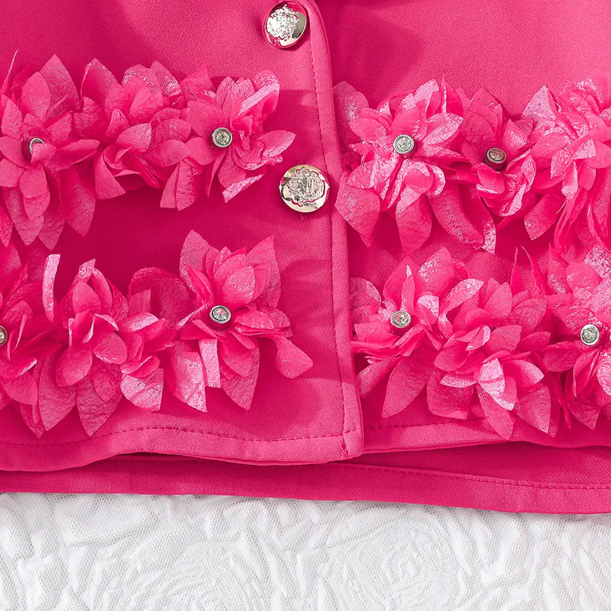 Girls Fuchsia Floral Applique Top With Camisole Top & Pleated Skirt Sets 3 pc. Sets