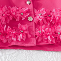 Girls Fuchsia Floral Applique Top With Camisole Top & Pleated Skirt Sets 3 pc. Sets