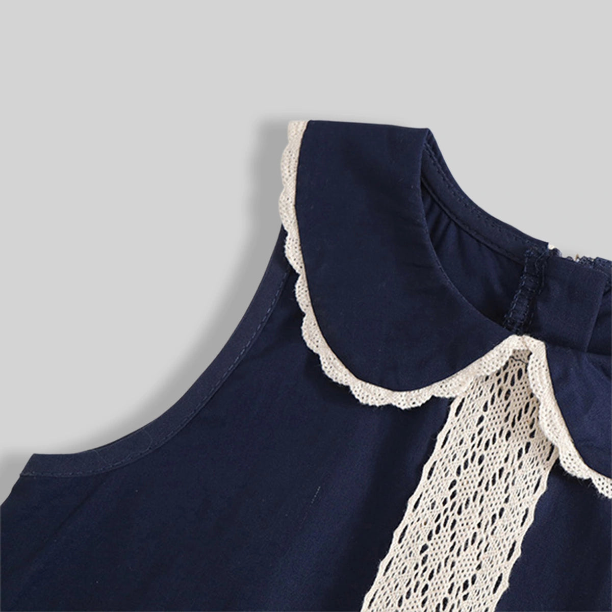 Girls Navy Blue Lace Detailed Peter Pan Collar A-Line Dress Casual Dresses