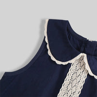 Girls Navy Blue Lace Detailed Peter Pan Collar A-Line Dress Casual Dresses