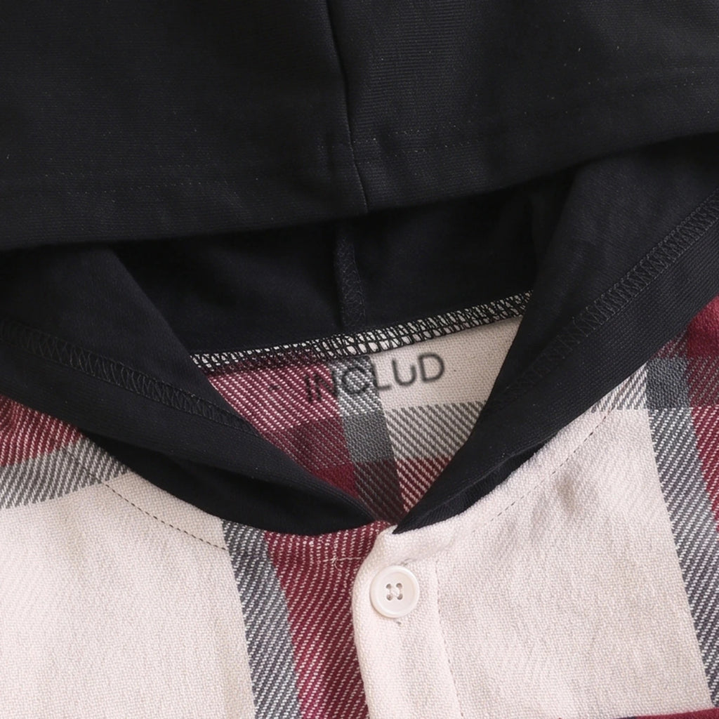 Boys Red Checked Hooded Shirt With Pants Sets 2 pc. Sets