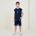 Boys Navy Blue Typographic Print Sleeveless T-Shirt With Shorts Co-ord Sets Sets Navy Blue 5-6 Y
