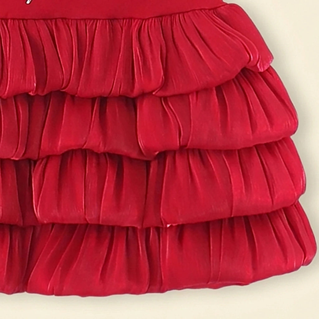 Girls Red Bow Tiered Ruffle Fit & Flare Dress Casual Dresses