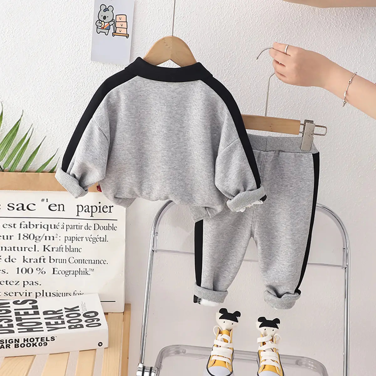 Boys Grey Alphanumeric Printed Polo Sweatshirt With jogger Co-ord Sets Sets