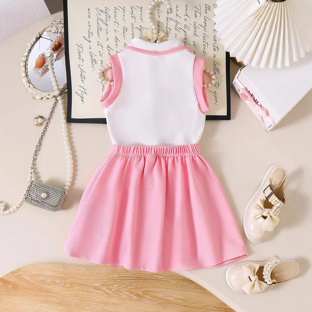Girls White Sleeveless Polo Top With Pleated Skirt Sets 2 pc. Sets
