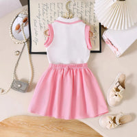 Girls White Sleeveless Polo Top With Pleated Skirt Sets 2 pc. Sets